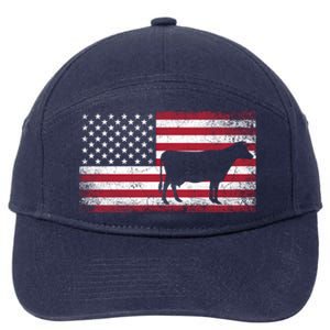 Cow Farm Farmer 4th Of July American Flag Patriotic Usa Meaningful Gift 7-Panel Snapback Hat