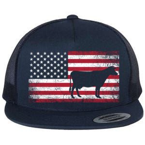 Cow Farm Farmer 4th Of July American Flag Patriotic Usa Meaningful Gift Flat Bill Trucker Hat