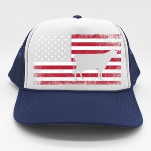 Cow Farm Farmer 4th Of July American Flag Patriotic Usa Meaningful Gift Trucker Hat