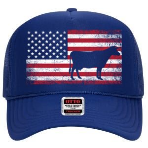 Cow Farm Farmer 4th Of July American Flag Patriotic Usa Meaningful Gift High Crown Mesh Back Trucker Hat