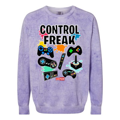 Control Freak Funny Gift Video Game Gamer Fun Gift Colorblast Crewneck Sweatshirt