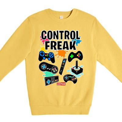 Control Freak Funny Gift Video Game Gamer Fun Gift Premium Crewneck Sweatshirt