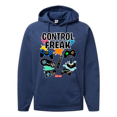 Control Freak Funny Gift Video Game Gamer Fun Gift Performance Fleece Hoodie