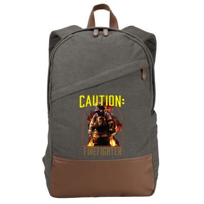 Caution Firefighter Fire Rescue Fire Firefighting Gift Cotton Canvas Backpack