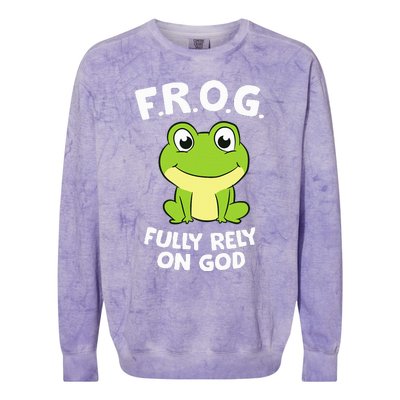 Cute Frog Fully Rely On God Christian Frog Colorblast Crewneck Sweatshirt