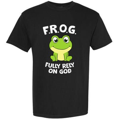 Cute Frog Fully Rely On God Christian Frog Garment-Dyed Heavyweight T-Shirt