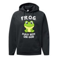 Cute Frog Fully Rely On God Christian Frog Performance Fleece Hoodie