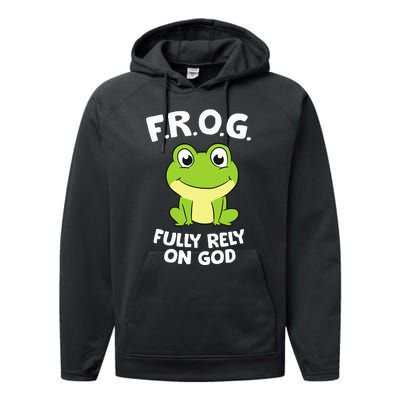 Cute Frog Fully Rely On God Christian Frog Performance Fleece Hoodie