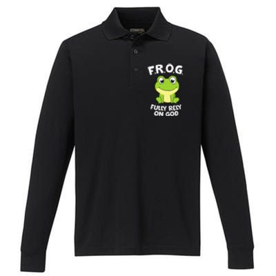 Cute Frog Fully Rely On God Christian Frog Performance Long Sleeve Polo