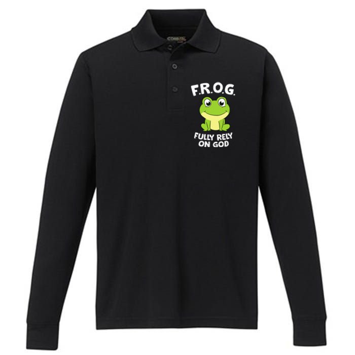 Cute Frog Fully Rely On God Christian Frog Performance Long Sleeve Polo