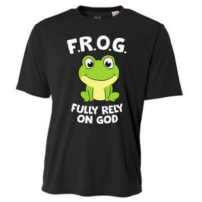 Cute Frog Fully Rely On God Christian Frog Cooling Performance Crew T-Shirt