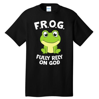 Cute Frog Fully Rely On God Christian Frog Tall T-Shirt