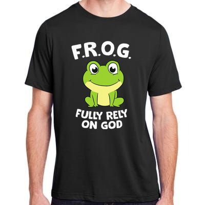 Cute Frog Fully Rely On God Christian Frog Adult ChromaSoft Performance T-Shirt