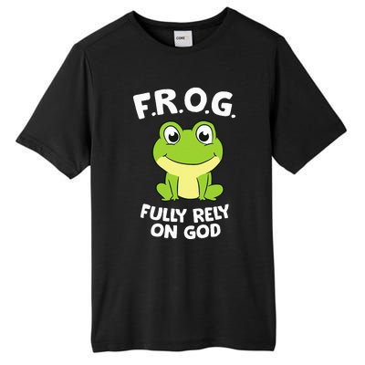 Cute Frog Fully Rely On God Christian Frog Tall Fusion ChromaSoft Performance T-Shirt