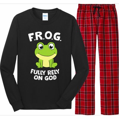 Cute Frog Fully Rely On God Christian Frog Long Sleeve Pajama Set