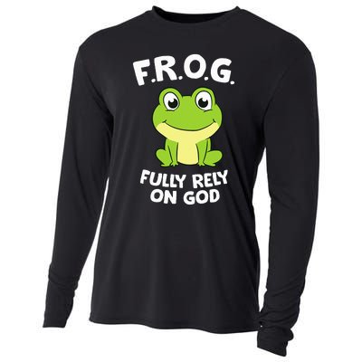 Cute Frog Fully Rely On God Christian Frog Cooling Performance Long Sleeve Crew