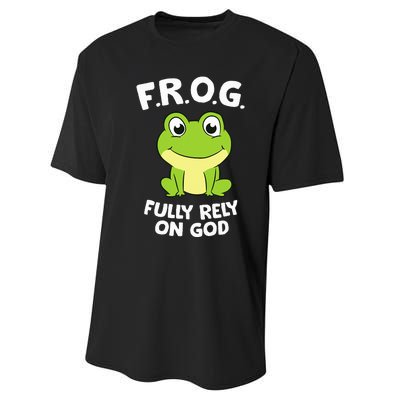 Cute Frog Fully Rely On God Christian Frog Performance Sprint T-Shirt