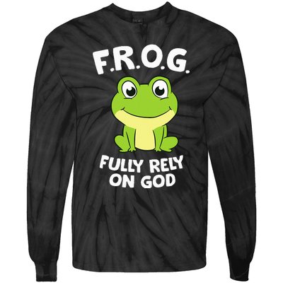 Cute Frog Fully Rely On God Christian Frog Tie-Dye Long Sleeve Shirt