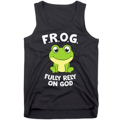 Cute Frog Fully Rely On God Christian Frog Tank Top