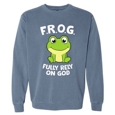 Cute Frog Fully Rely On God Christian Frog Garment-Dyed Sweatshirt