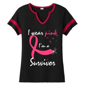 Cancer Free Funny Gift I Wear Pink Breast Cancer Survivor Funny Gift Ladies Halftime Notch Neck Tee