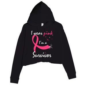 Cancer Free Funny Gift I Wear Pink Breast Cancer Survivor Funny Gift Crop Fleece Hoodie