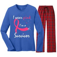 Cancer Free Funny Gift I Wear Pink Breast Cancer Survivor Funny Gift Women's Long Sleeve Flannel Pajama Set 