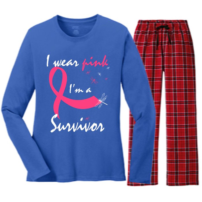 Cancer Free Funny Gift I Wear Pink Breast Cancer Survivor Funny Gift Women's Long Sleeve Flannel Pajama Set 