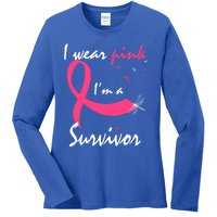 Cancer Free Funny Gift I Wear Pink Breast Cancer Survivor Funny Gift Ladies Long Sleeve Shirt