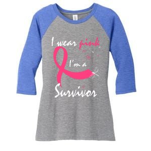 Cancer Free Funny Gift I Wear Pink Breast Cancer Survivor Funny Gift Women's Tri-Blend 3/4-Sleeve Raglan Shirt