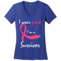 Cancer Free Funny Gift I Wear Pink Breast Cancer Survivor Funny Gift Women's V-Neck T-Shirt