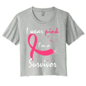 Cancer Free Funny Gift I Wear Pink Breast Cancer Survivor Funny Gift Women's Crop Top Tee