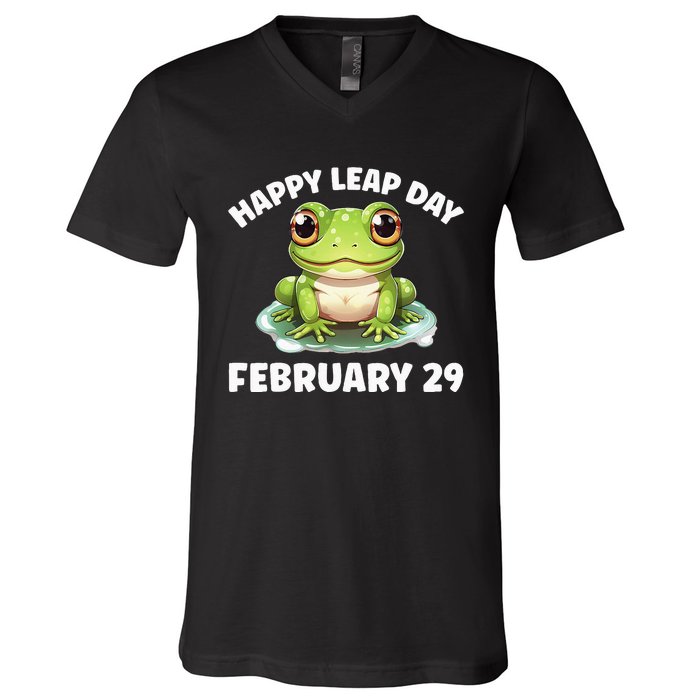 Cute Frog February 29th Leap Day 2024 V-Neck T-Shirt