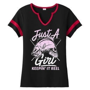 cute fishing funny keeping it reel wo purple pink Ladies Halftime Notch Neck Tee