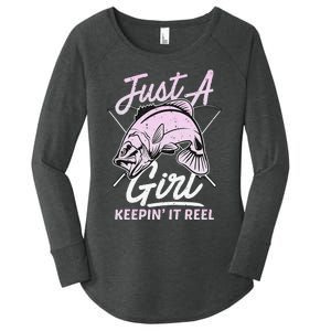 cute fishing funny keeping it reel wo purple pink Women's Perfect Tri Tunic Long Sleeve Shirt