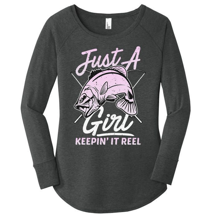 cute fishing funny keeping it reel wo purple pink Women's Perfect Tri Tunic Long Sleeve Shirt