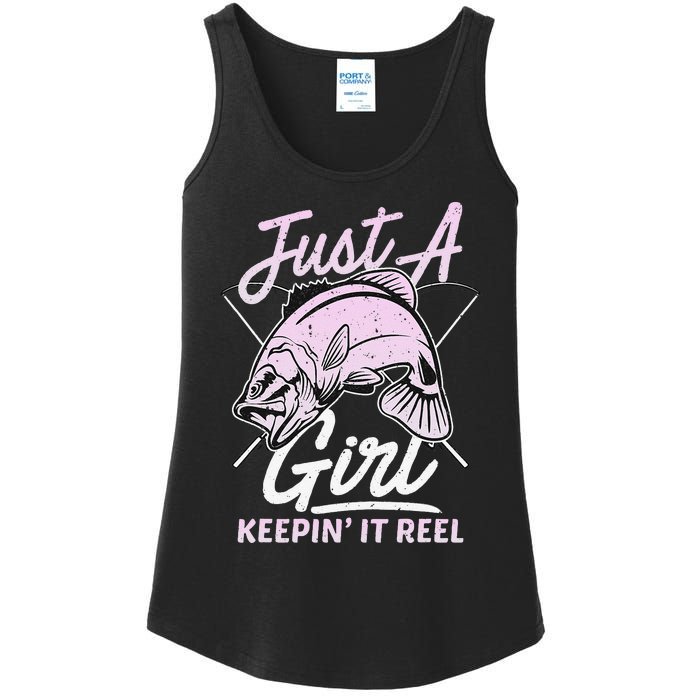 cute fishing funny keeping it reel wo purple pink Ladies Essential Tank