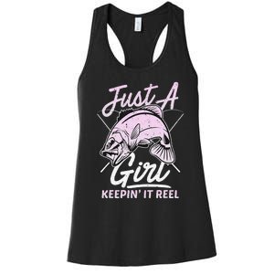 cute fishing funny keeping it reel wo purple pink Women's Racerback Tank