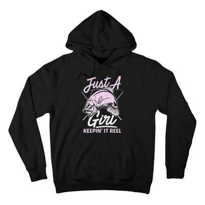 cute fishing funny keeping it reel wo purple pink Tall Hoodie