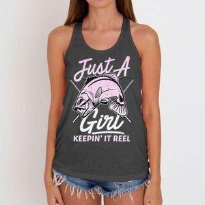 cute fishing funny keeping it reel wo purple pink Women's Knotted Racerback Tank