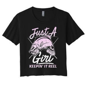 cute fishing funny keeping it reel wo purple pink Women's Crop Top Tee