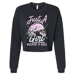 cute fishing funny keeping it reel wo purple pink Cropped Pullover Crew