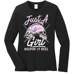 cute fishing funny keeping it reel wo purple pink Ladies Long Sleeve Shirt