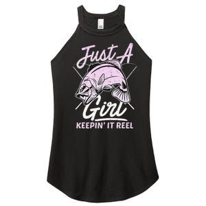 cute fishing funny keeping it reel wo purple pink Women's Perfect Tri Rocker Tank