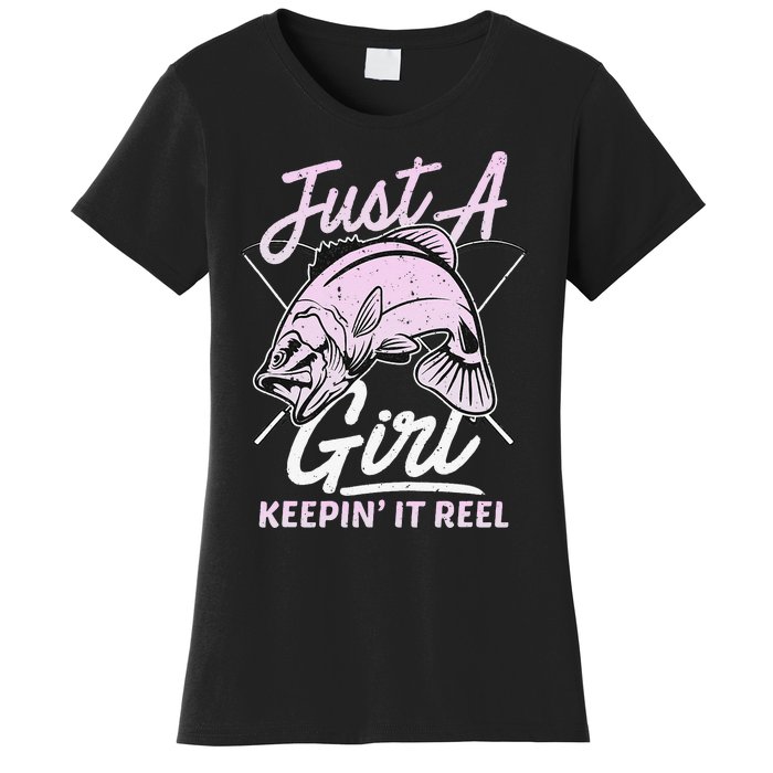 cute fishing funny keeping it reel wo purple pink Women's T-Shirt