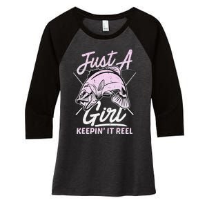 cute fishing funny keeping it reel wo purple pink Women's Tri-Blend 3/4-Sleeve Raglan Shirt