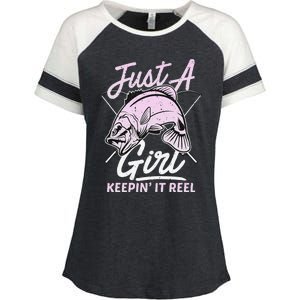 cute fishing funny keeping it reel wo purple pink Enza Ladies Jersey Colorblock Tee