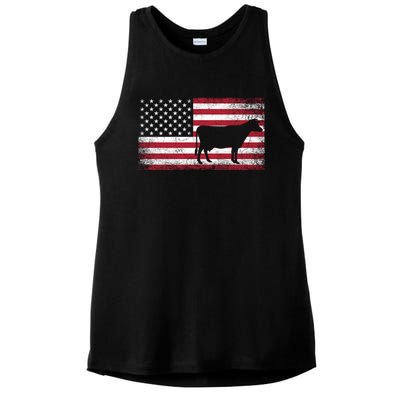 Cow Farm Farmer 4th Of July American Flag Patriotic Usa Gift Ladies PosiCharge Tri-Blend Wicking Tank