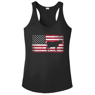 Cow Farm Farmer 4th Of July American Flag Patriotic Usa Gift Ladies PosiCharge Competitor Racerback Tank