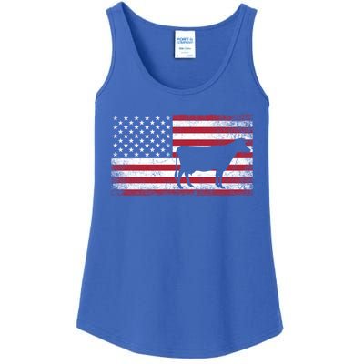 Cow Farm Farmer 4th Of July American Flag Patriotic Usa Gift Ladies Essential Tank